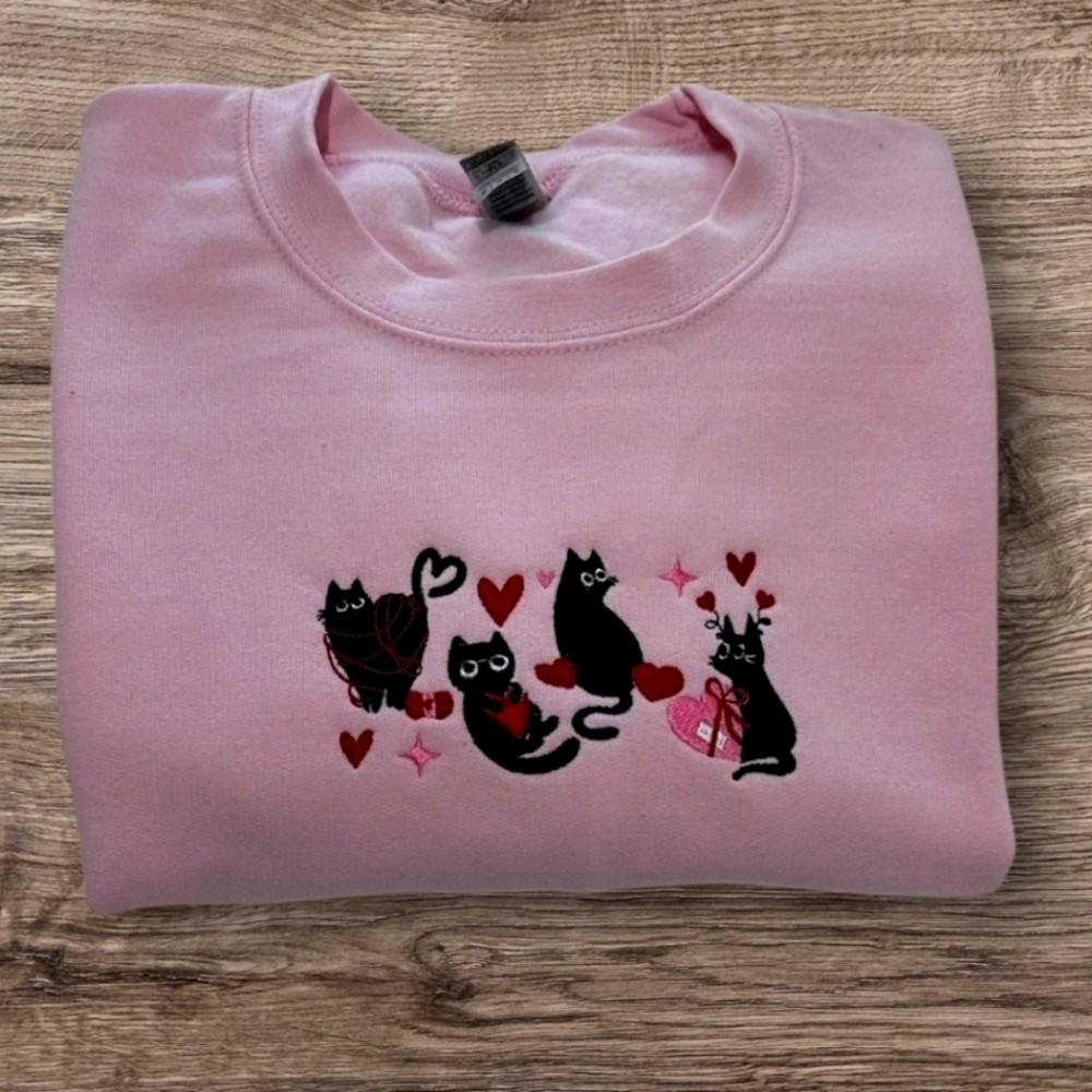 valentines sweater embroider cat